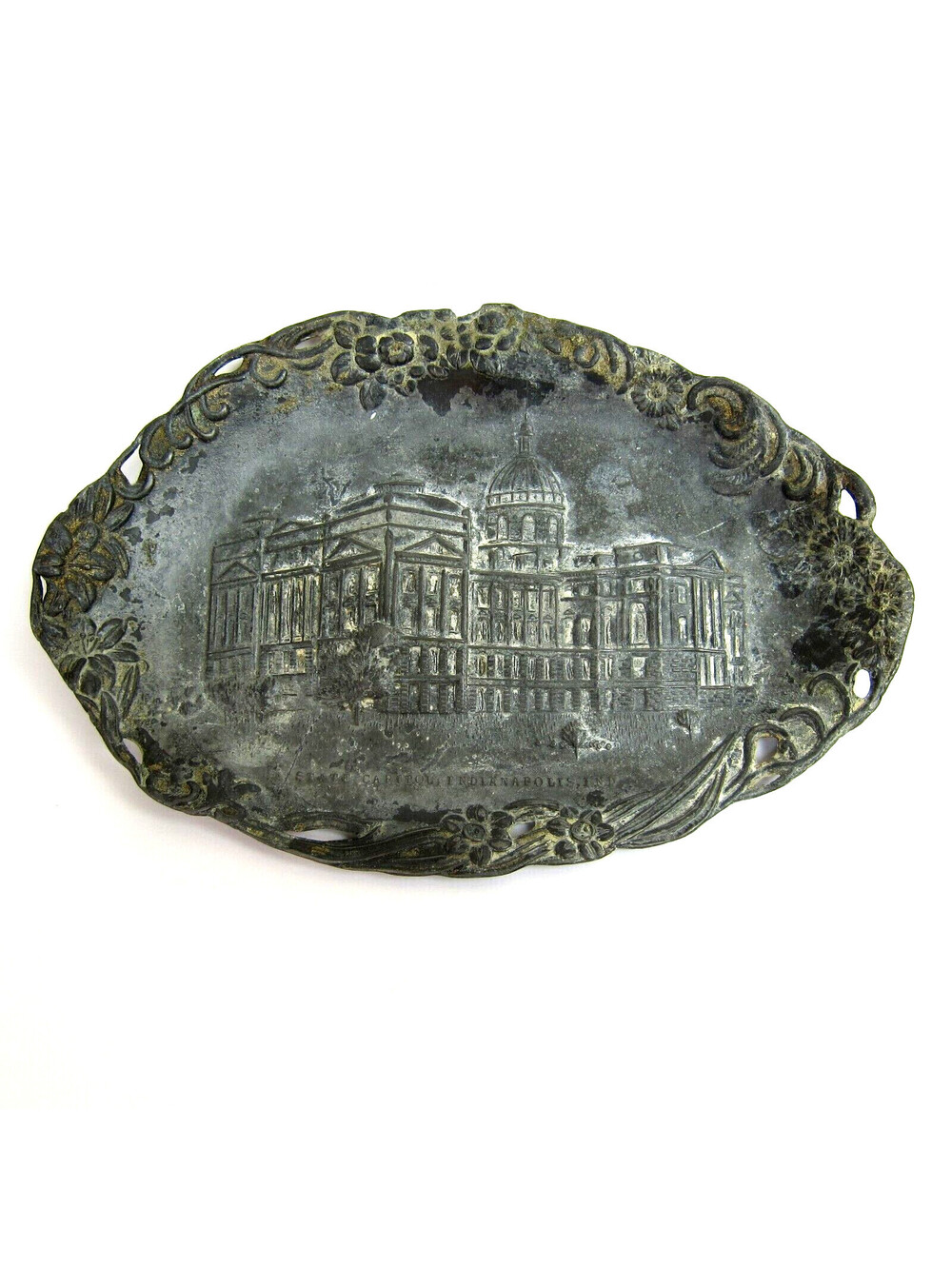Vintage State Capitol Indianapolis Indiana Metal Souvenir Tray Made Japan RARE